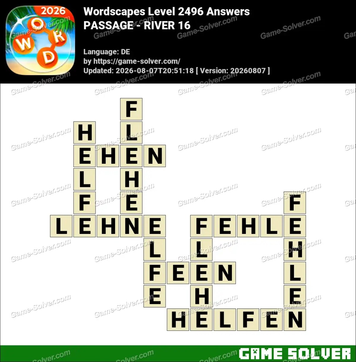 Wordscapes Deutsche Level 2496 Answers — PASSAGE - RIVER 16