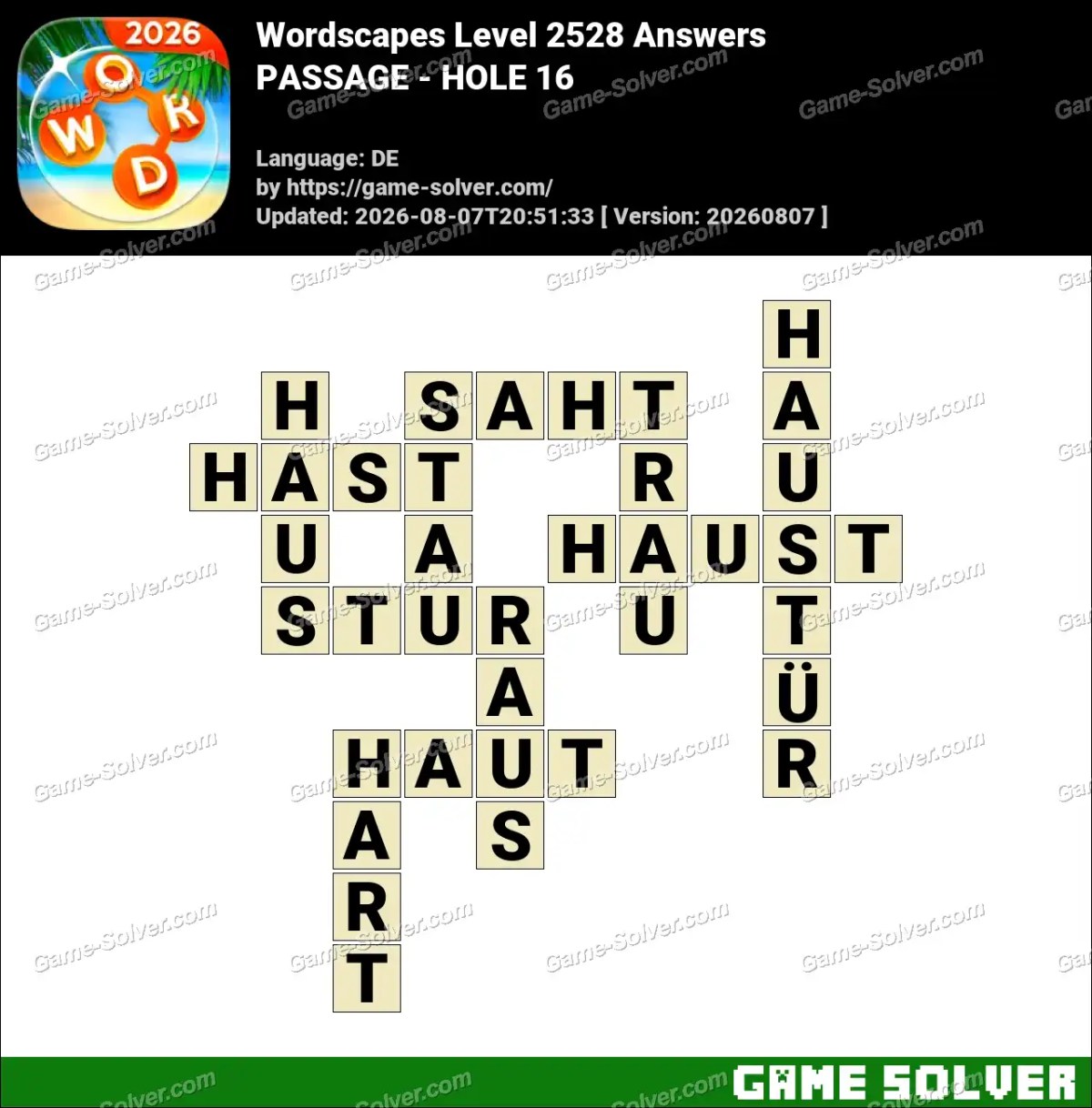 Wordscapes Deutsche Level 2528 Answers — PASSAGE - HOLE 16