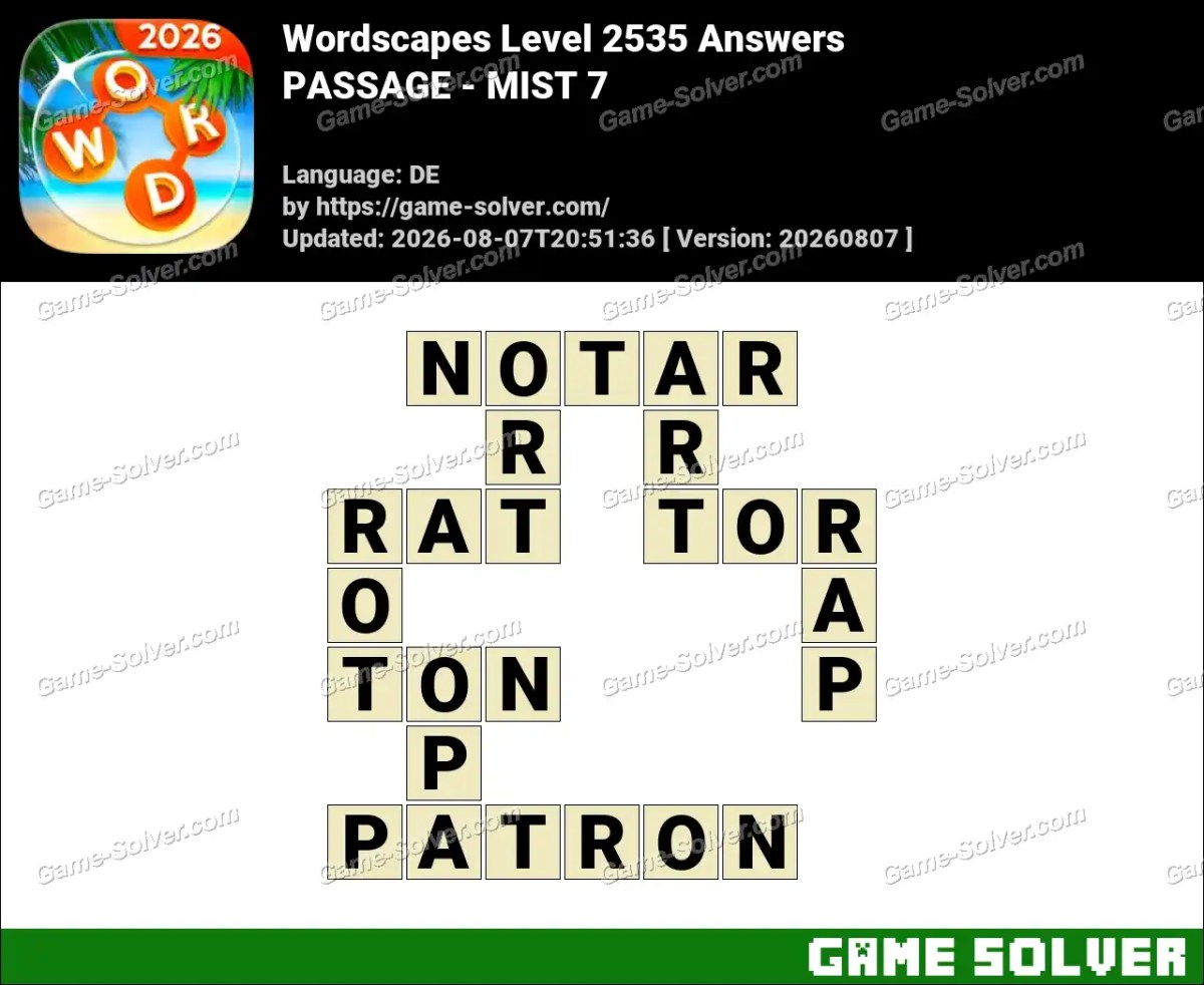 Wordscapes Deutsche Level 2535 Answers — PASSAGE - MIST 7