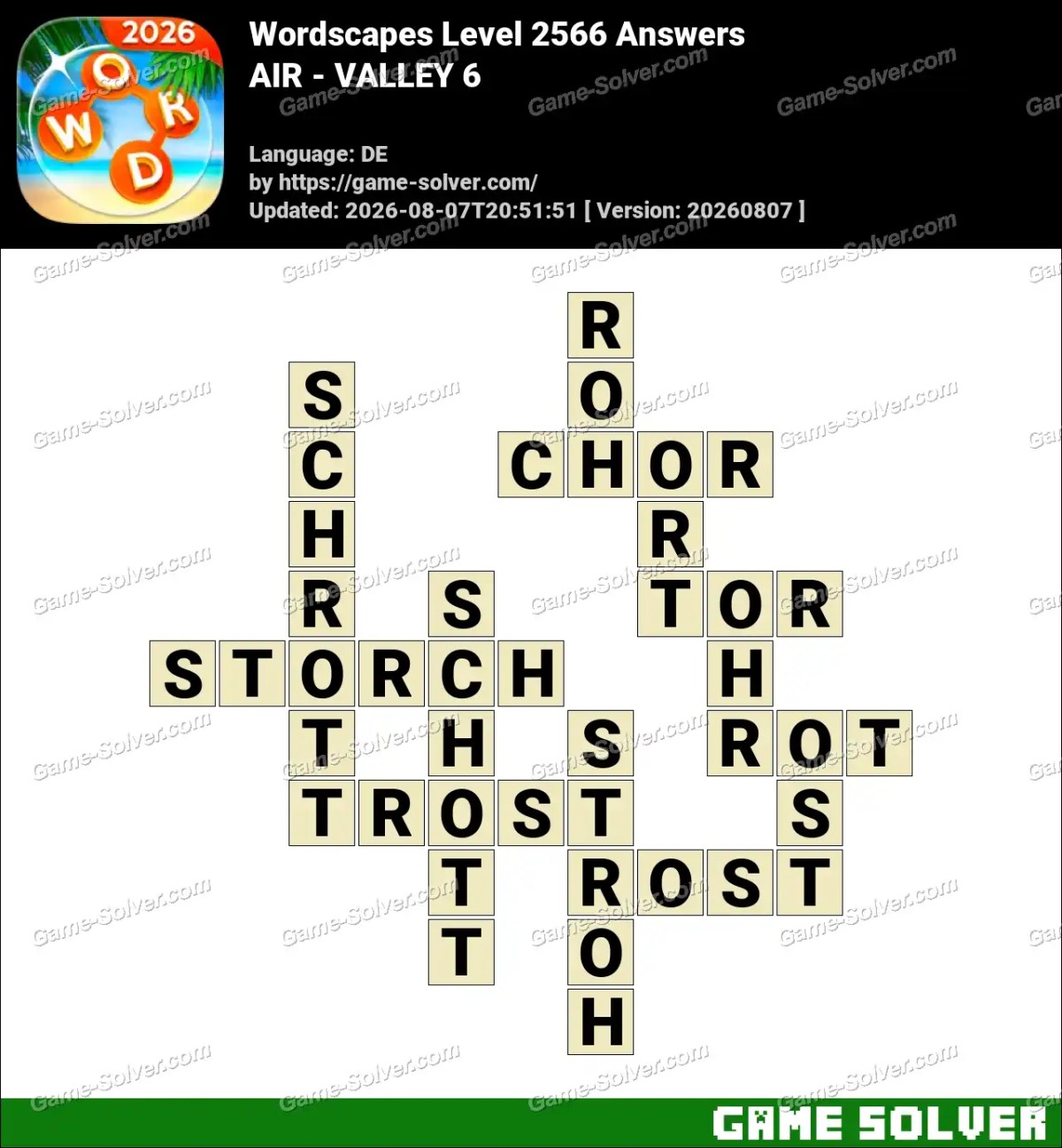 Wordscapes Deutsche Level 2566 Answers — AIR - VALLEY 6