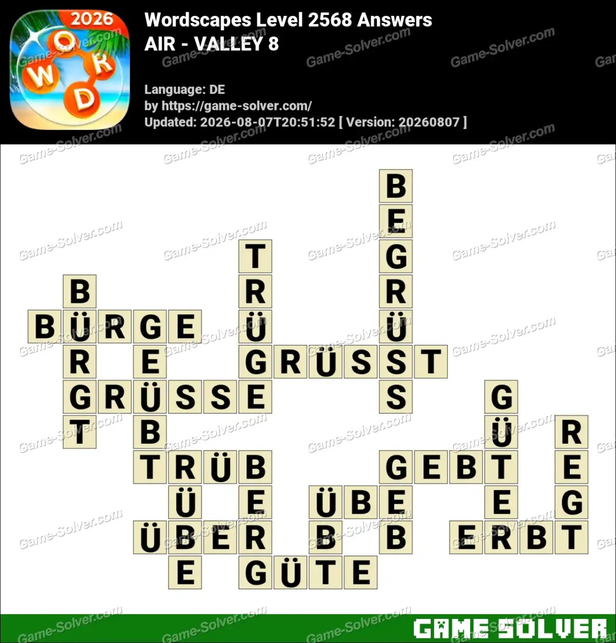 Wordscapes Deutsche Level 2568 Answers — AIR - VALLEY 8