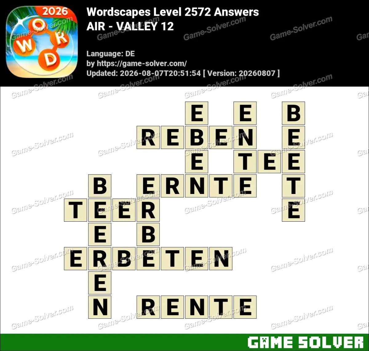 Wordscapes Deutsche Level 2572 Answers — AIR - VALLEY 12