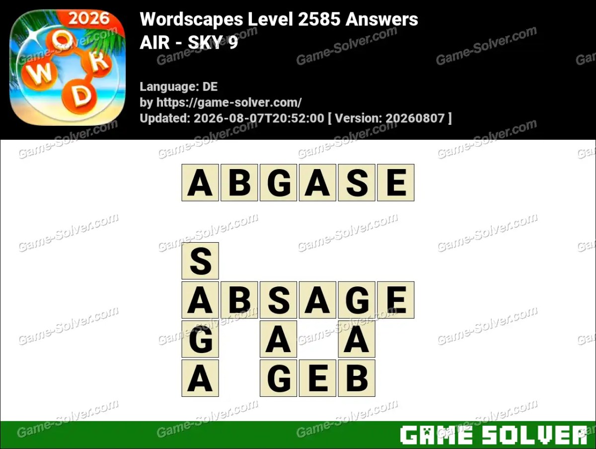 Wordscapes Deutsche Level 2585 Answers — AIR - SKY 9