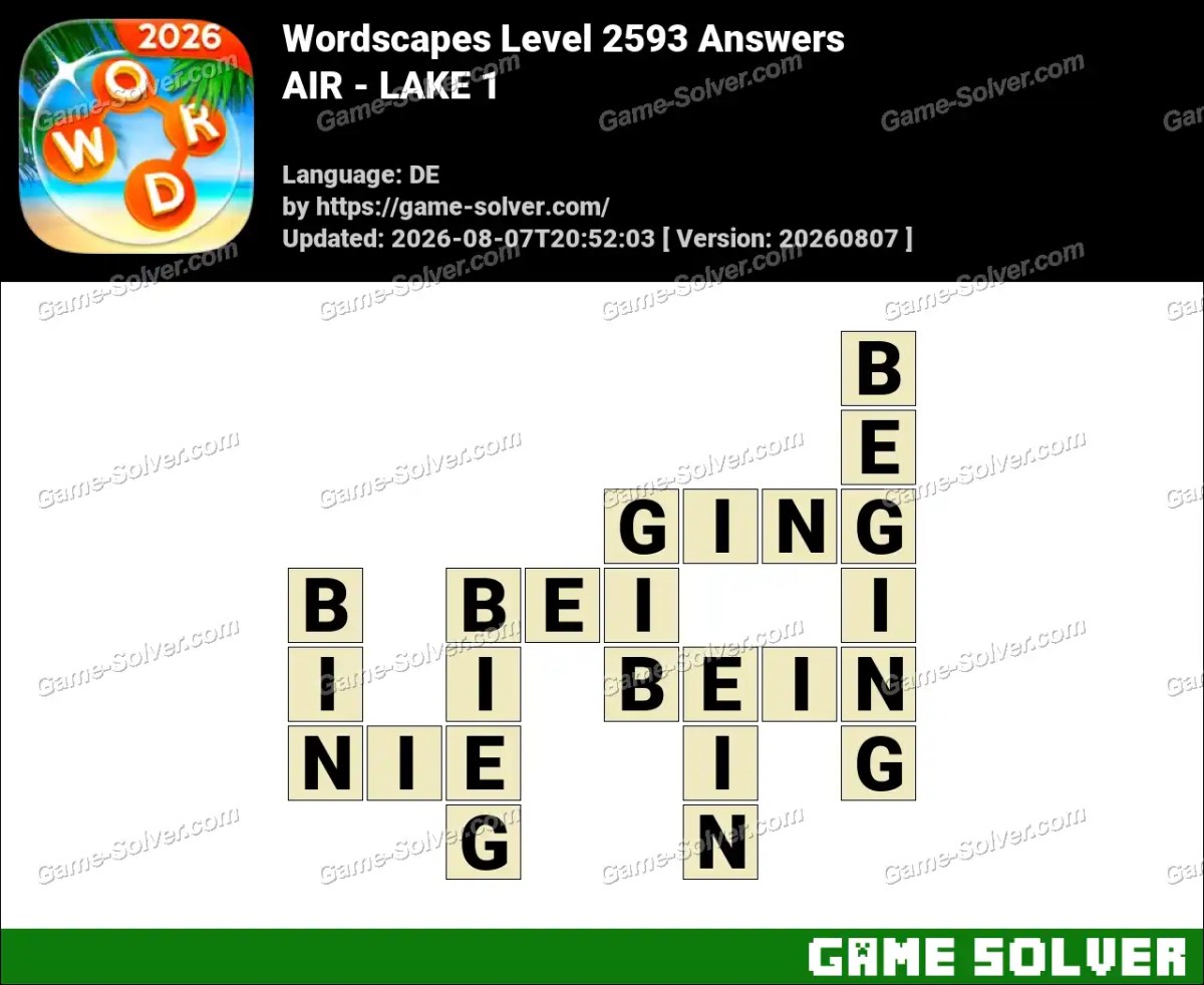 Wordscapes Deutsche Level 2593 Answers — AIR - LAKE 1
