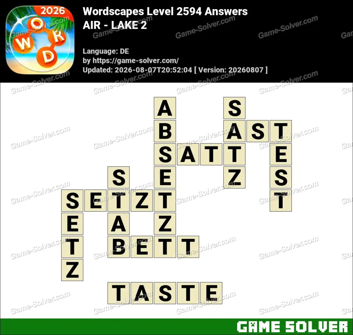 Wordscapes Deutsche Level 2594 Answers — AIR - LAKE 2