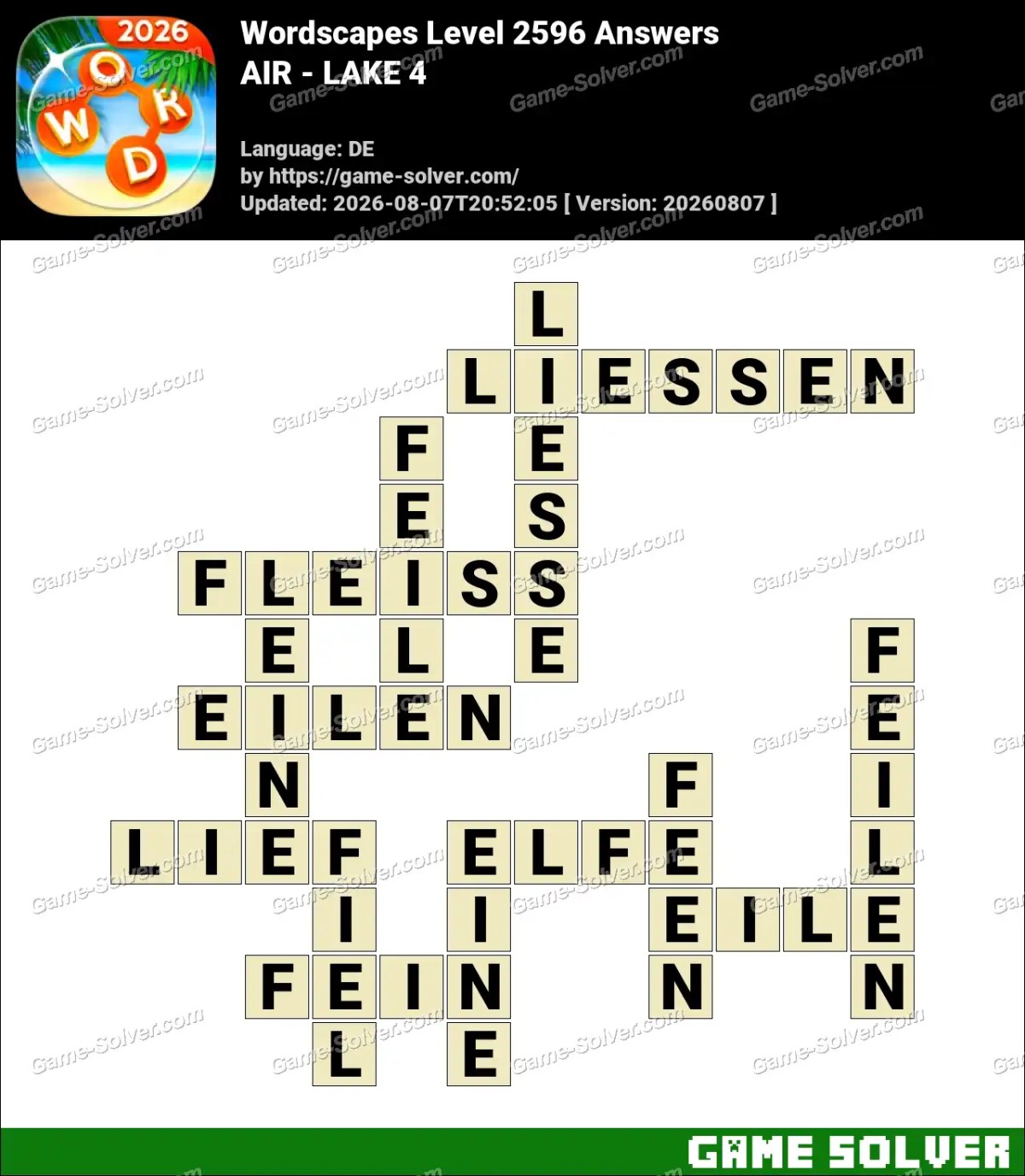 Wordscapes Deutsche Level 2596 Answers — AIR - LAKE 4