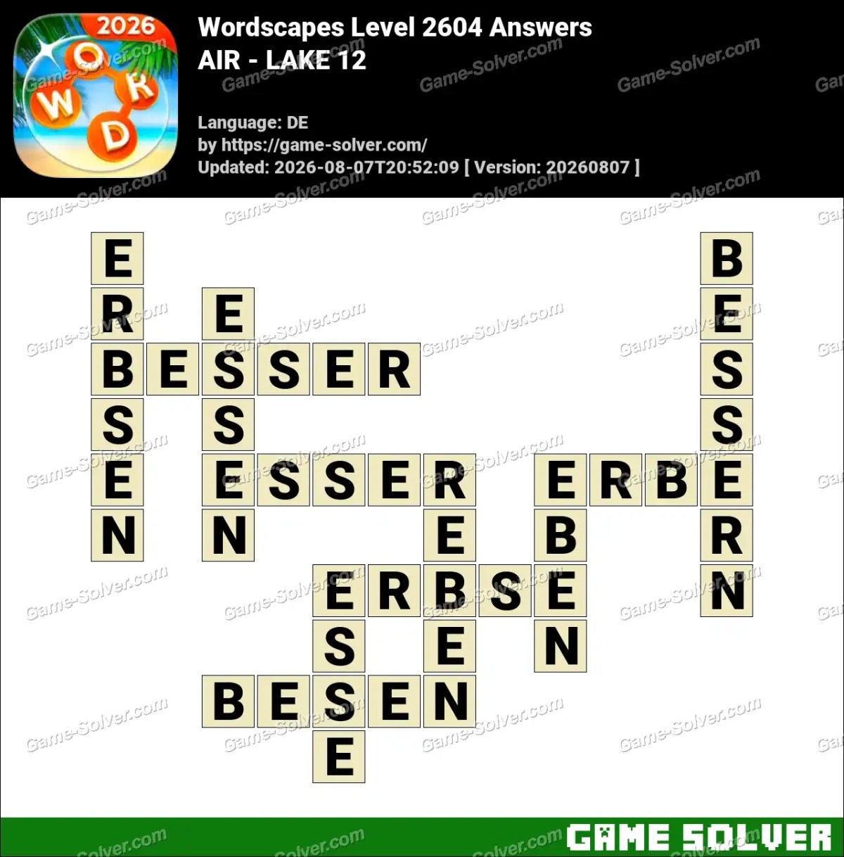 Wordscapes Deutsche Level 2604 Answers — AIR - LAKE 12