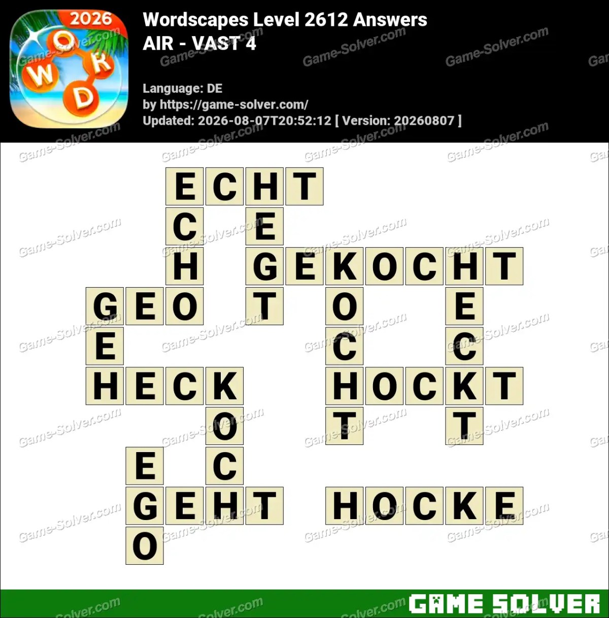 Wordscapes Deutsche Level 2612 Answers — AIR - VAST 4