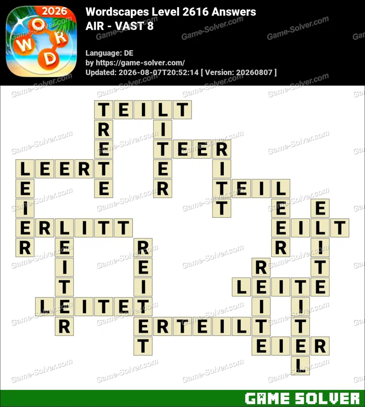 Wordscapes Deutsche Level 2616 Answers — AIR - VAST 8