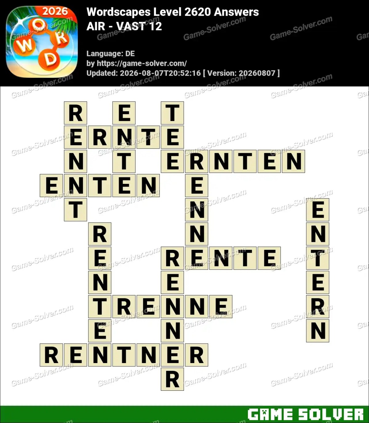 Wordscapes Deutsche Level 2620 Answers — AIR - VAST 12