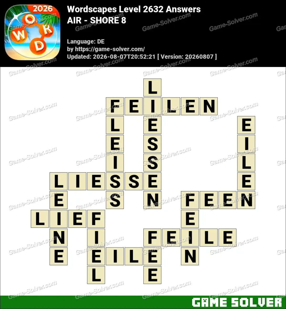 Wordscapes Deutsche Level 2632 Answers — AIR - SHORE 8