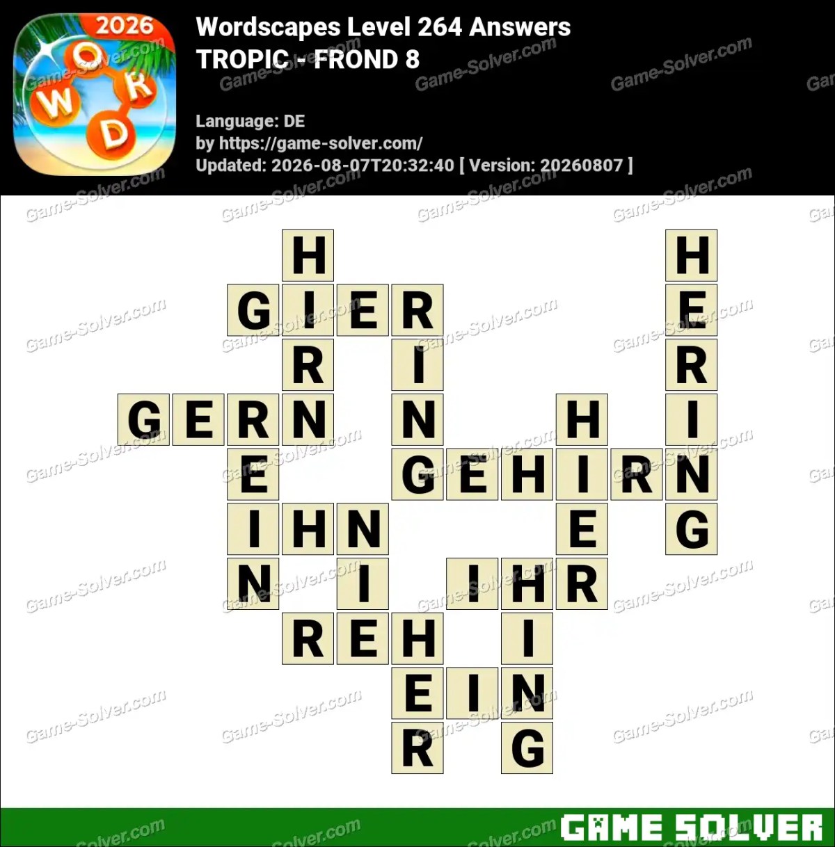 Wordscapes Deutsche Level 264 Answers — TROPIC - FROND 8