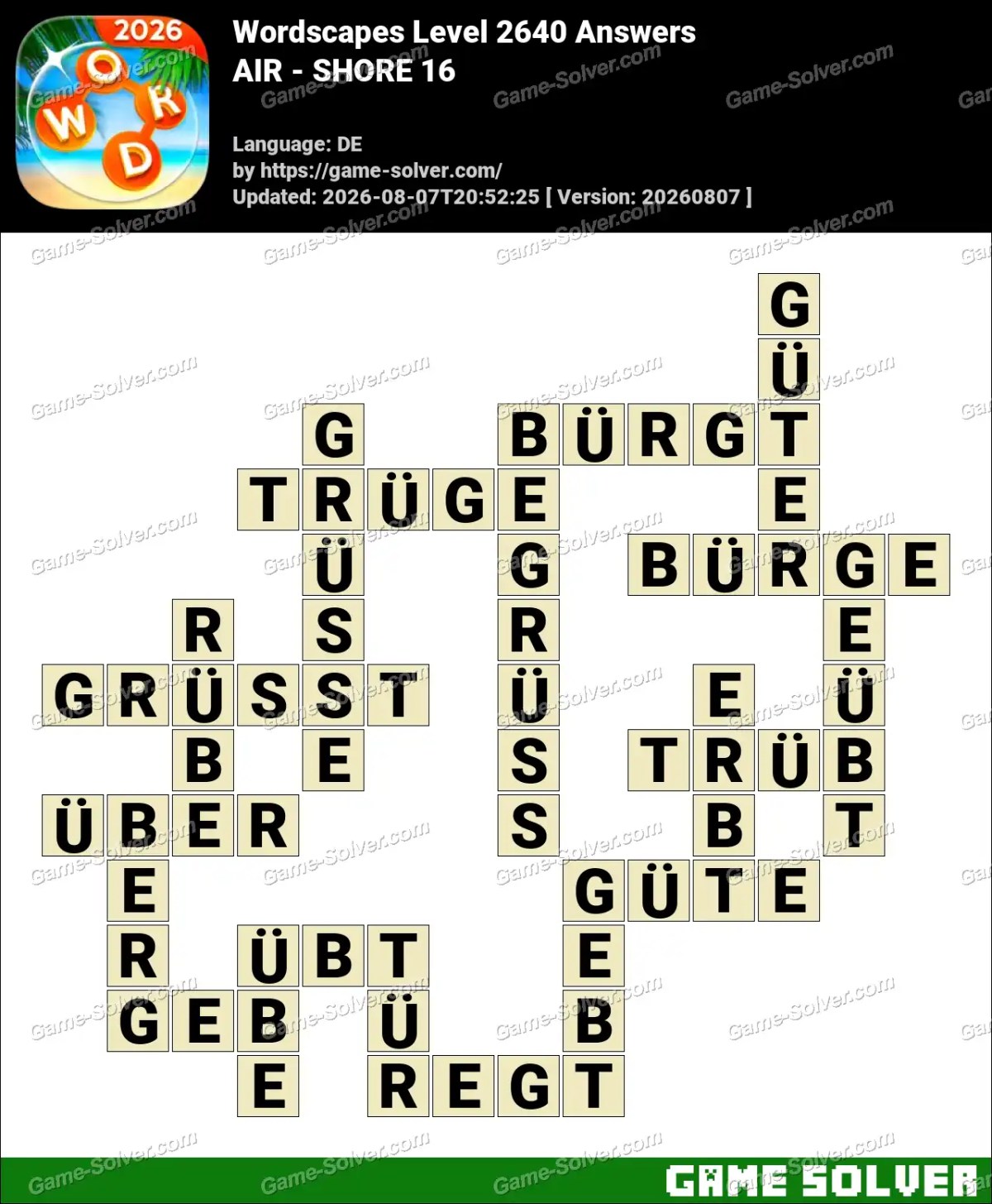 Wordscapes Deutsche Level 2640 Answers — AIR - SHORE 16
