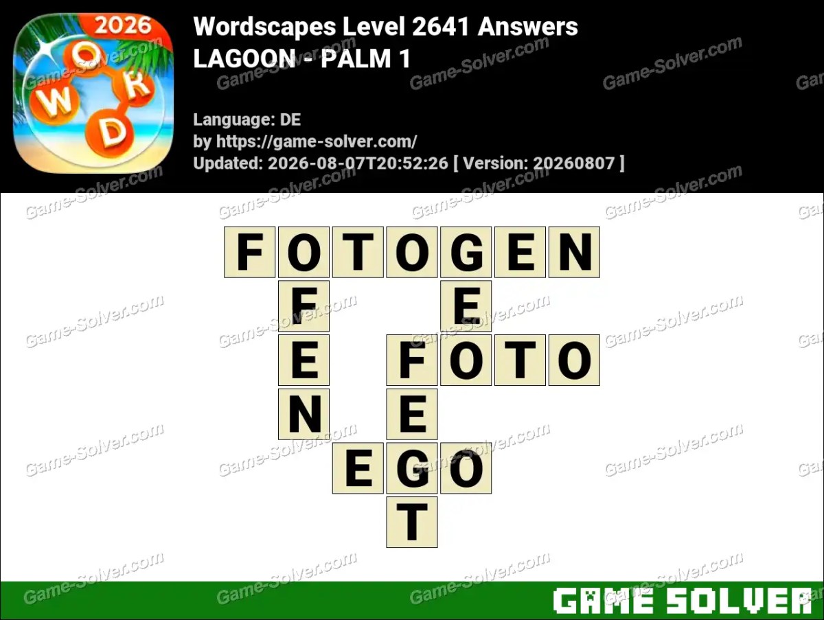 Wordscapes Deutsche Level 2641 Answers — LAGOON - PALM 1