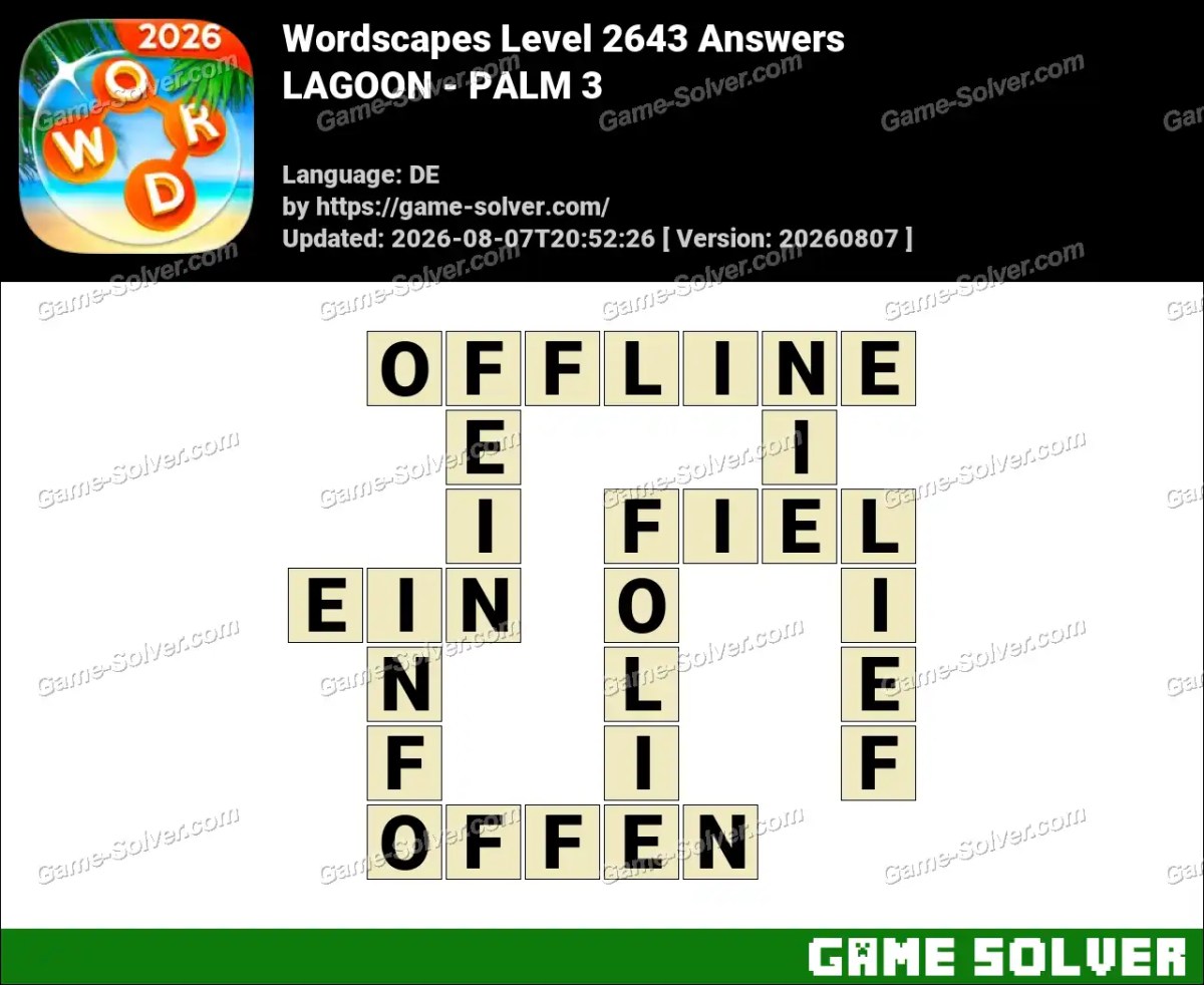 Wordscapes Deutsche Level 2643 Answers — LAGOON - PALM 3