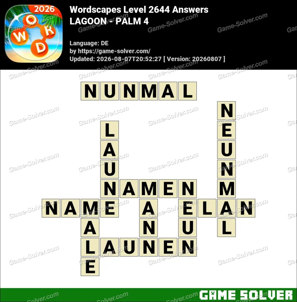 Wordscapes Deutsche Level 2644 Answers — LAGOON - PALM 4