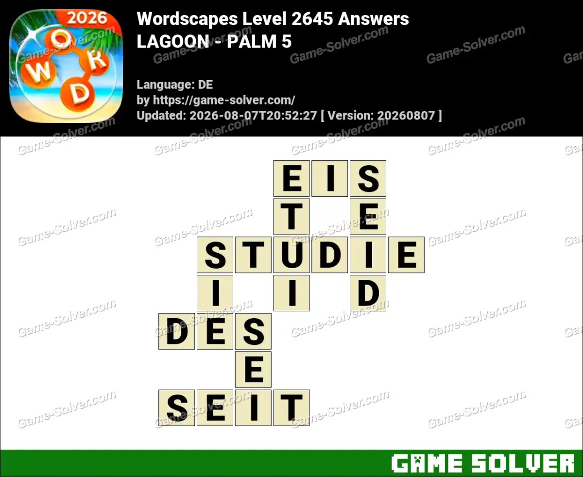 Wordscapes Deutsche Level 2645 Answers — LAGOON - PALM 5 Wordscapes Deutsche Level 2645 Answers — LAGOON - PALM 5
