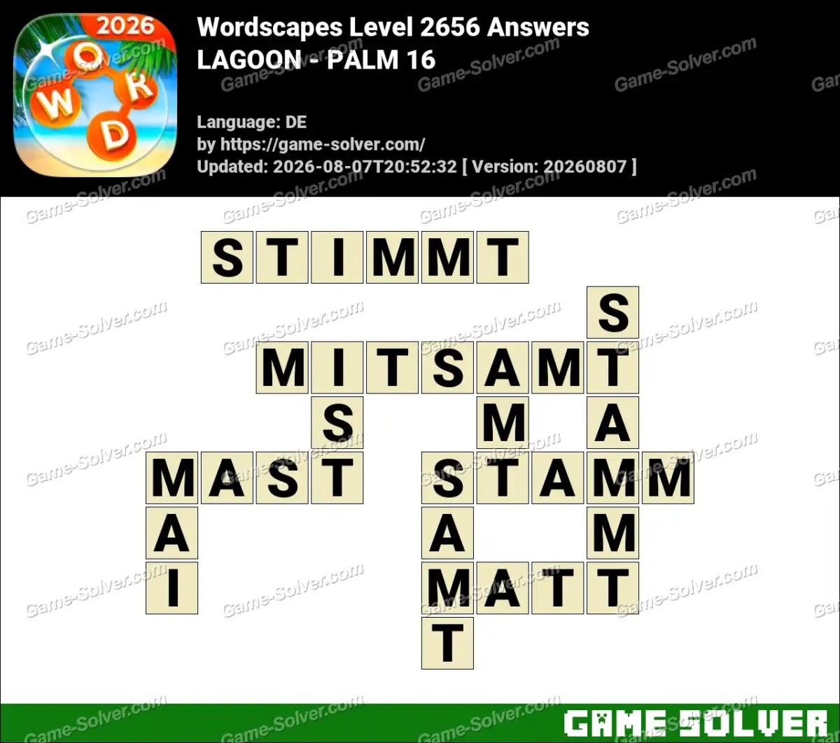 Wordscapes Deutsche Level 2656 Answers — LAGOON - PALM 16