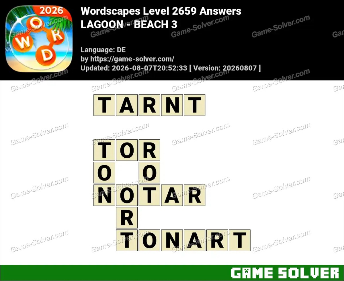 Wordscapes Deutsche Level 2659 Answers — LAGOON - BEACH 3