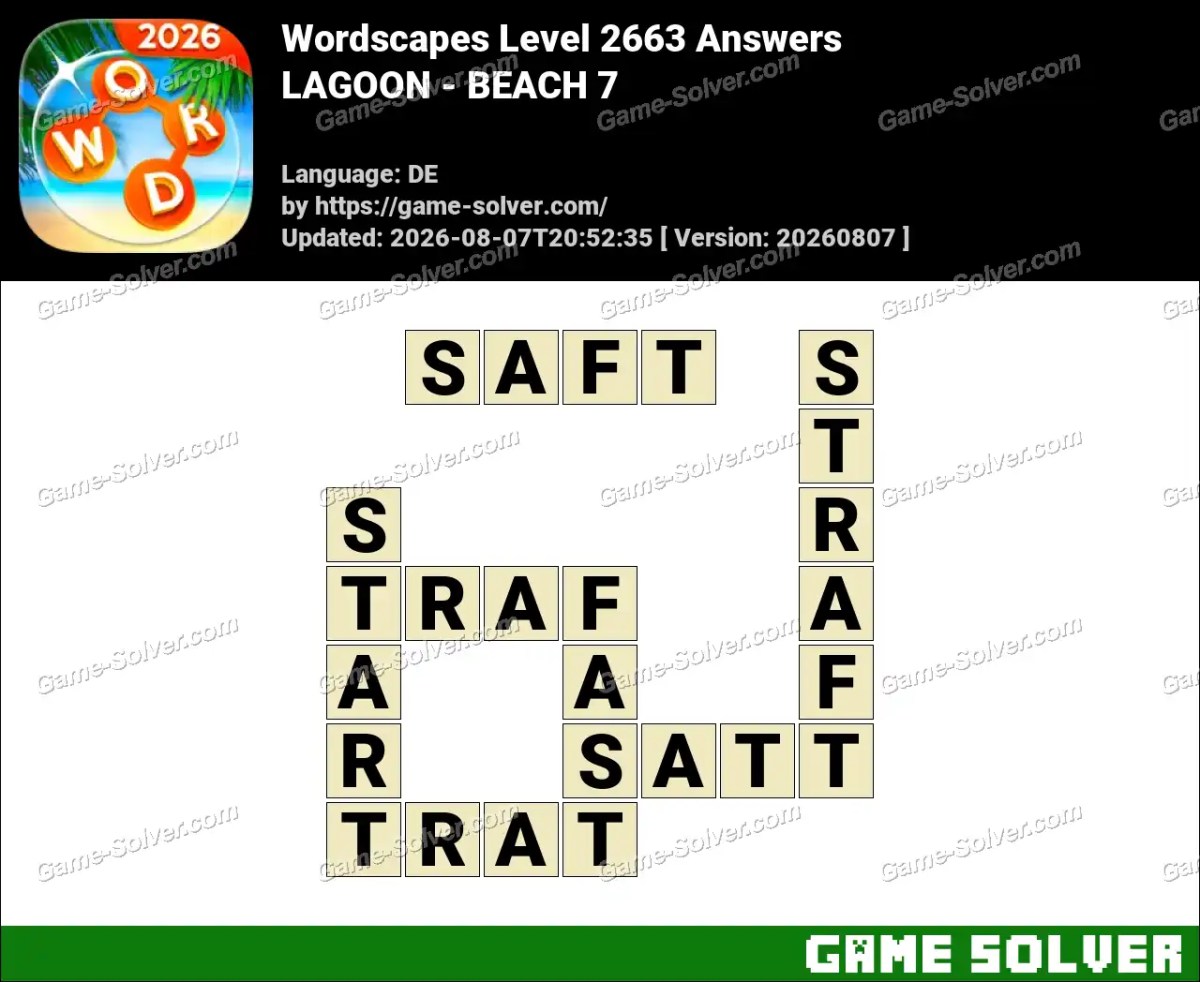 Wordscapes Deutsche Level 2663 Answers — LAGOON - BEACH 7