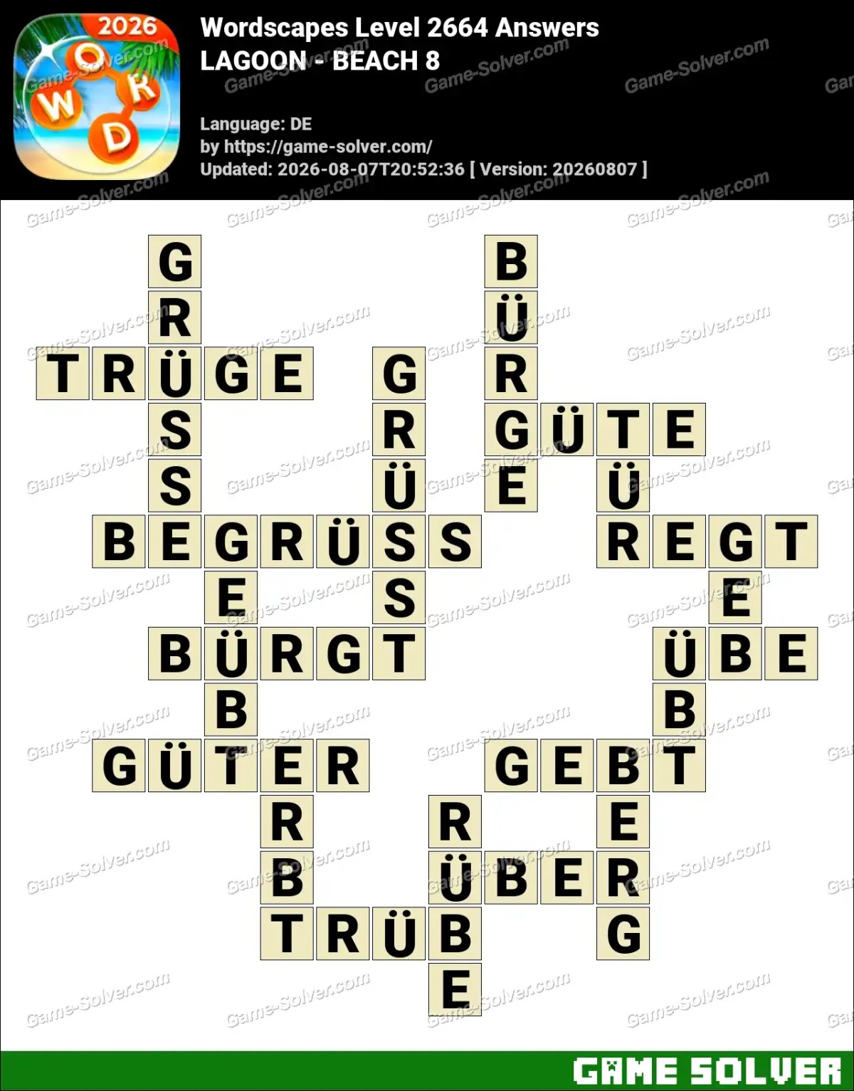 Wordscapes Deutsche Level 2664 Answers — LAGOON - BEACH 8
