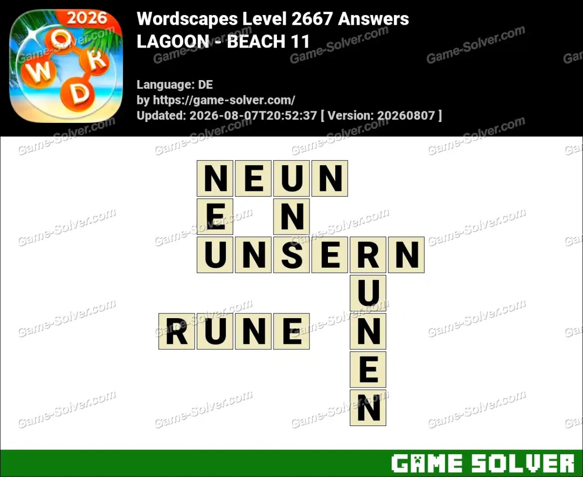 Wordscapes Deutsche Level 2667 Answers — LAGOON - BEACH 11