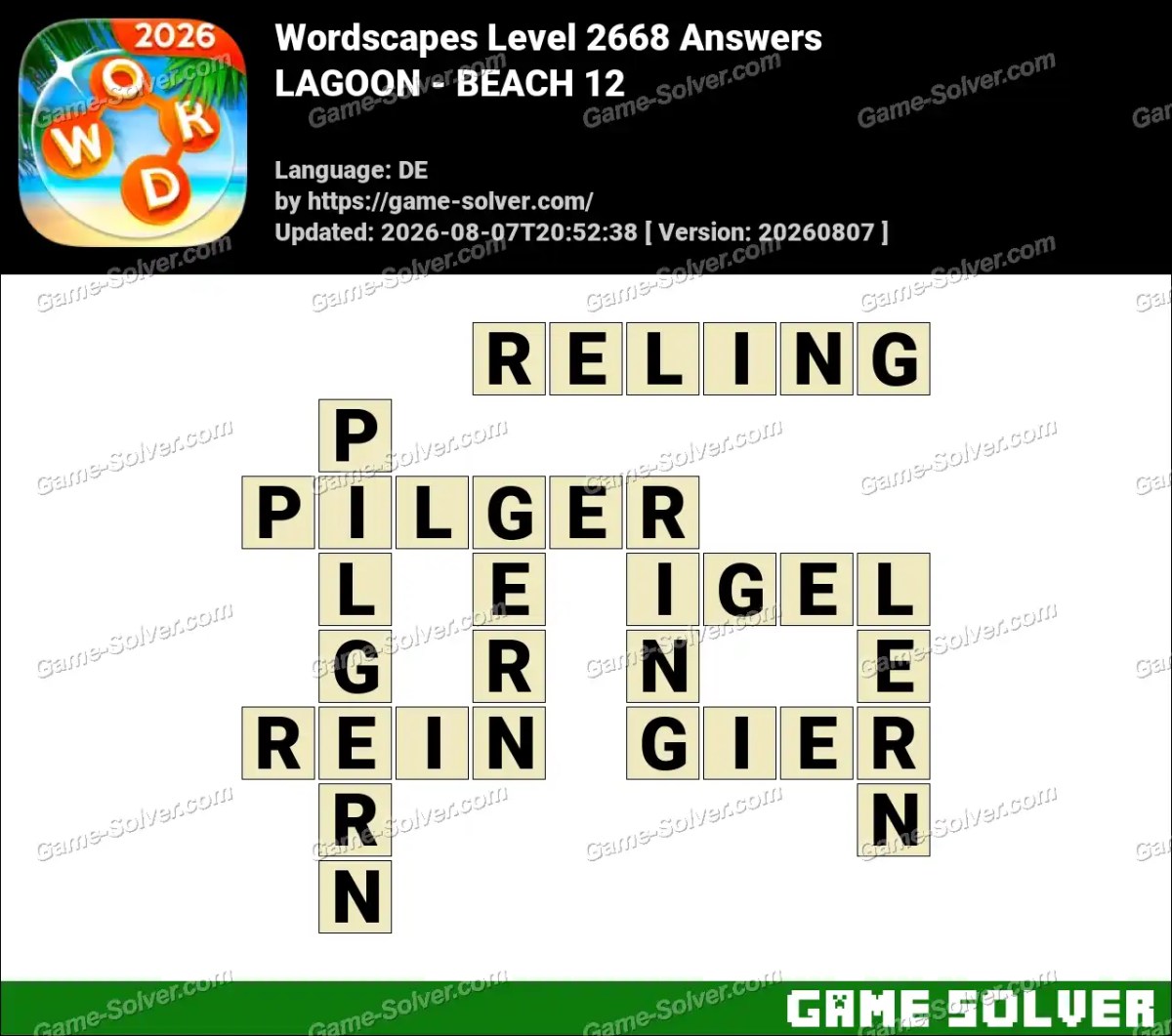 Wordscapes Deutsche Level 2668 Answers — LAGOON - BEACH 12