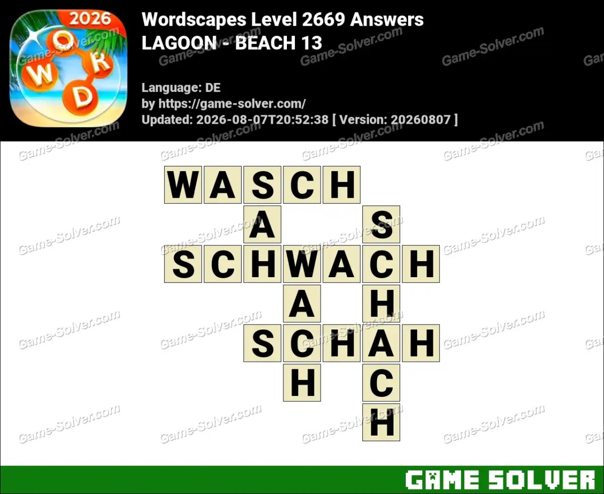 Wordscapes Deutsche Level 2669 Answers — LAGOON - BEACH 13