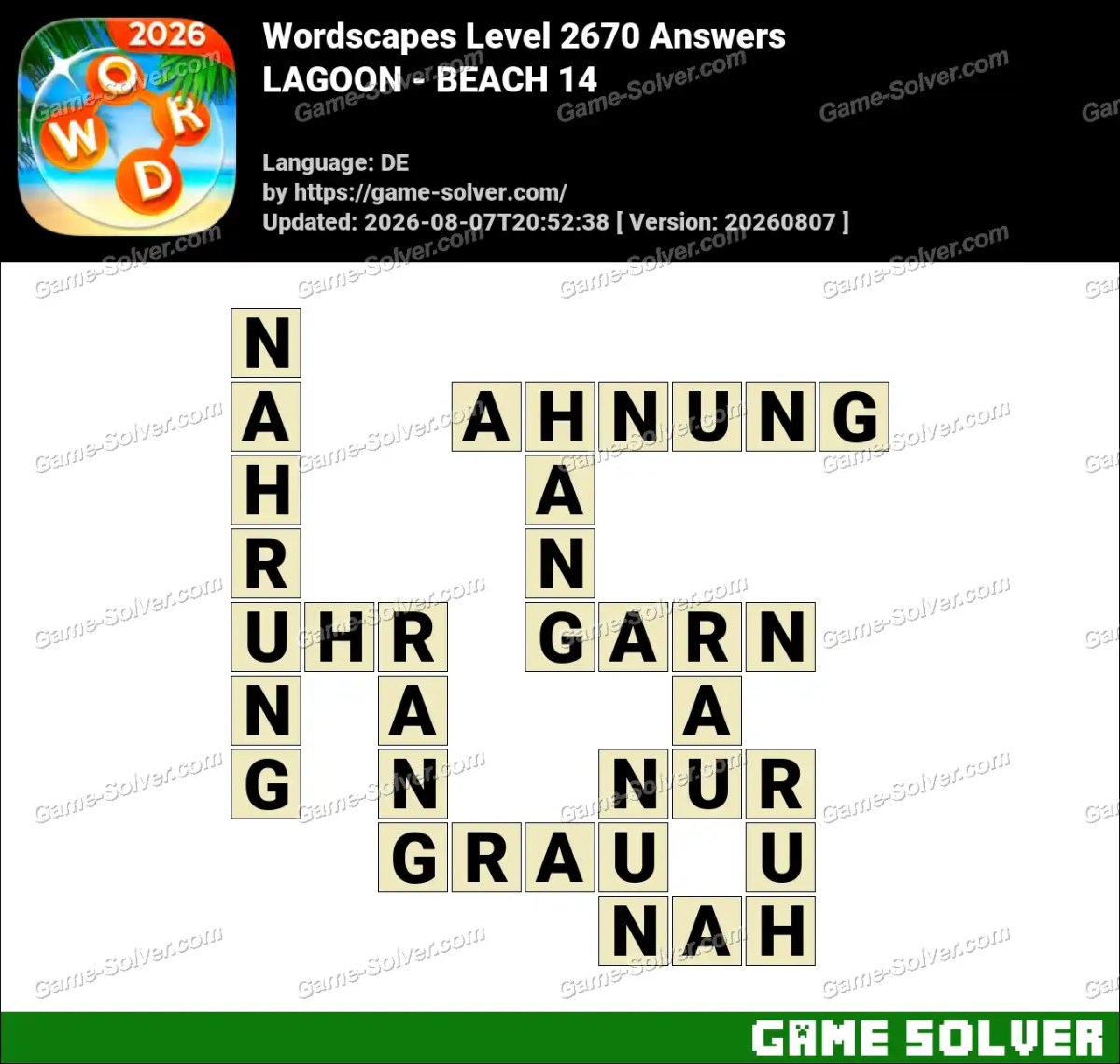 Wordscapes Deutsche Level 2670 Answers — LAGOON - BEACH 14