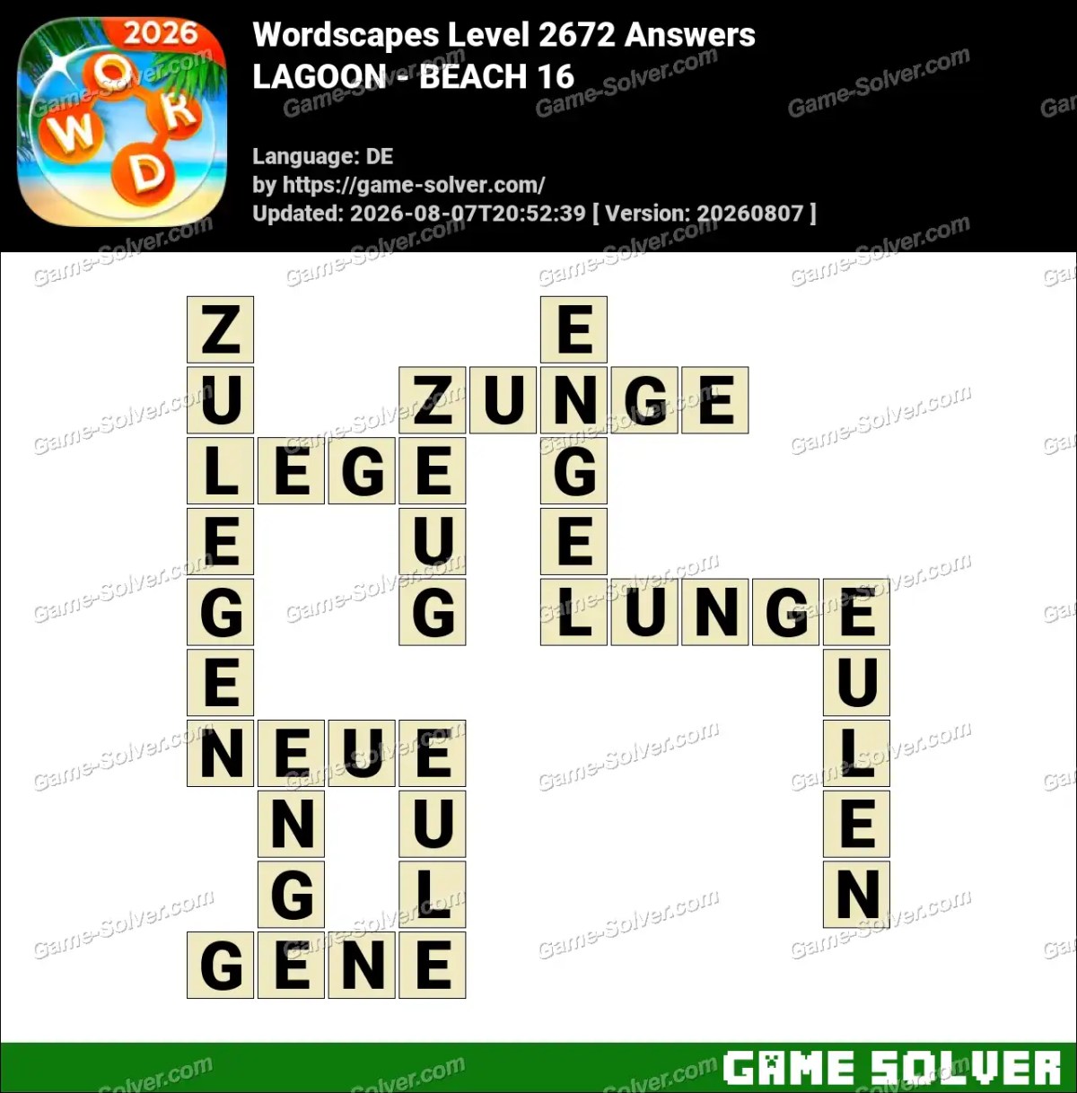 Wordscapes Deutsche Level 2672 Answers — LAGOON - BEACH 16