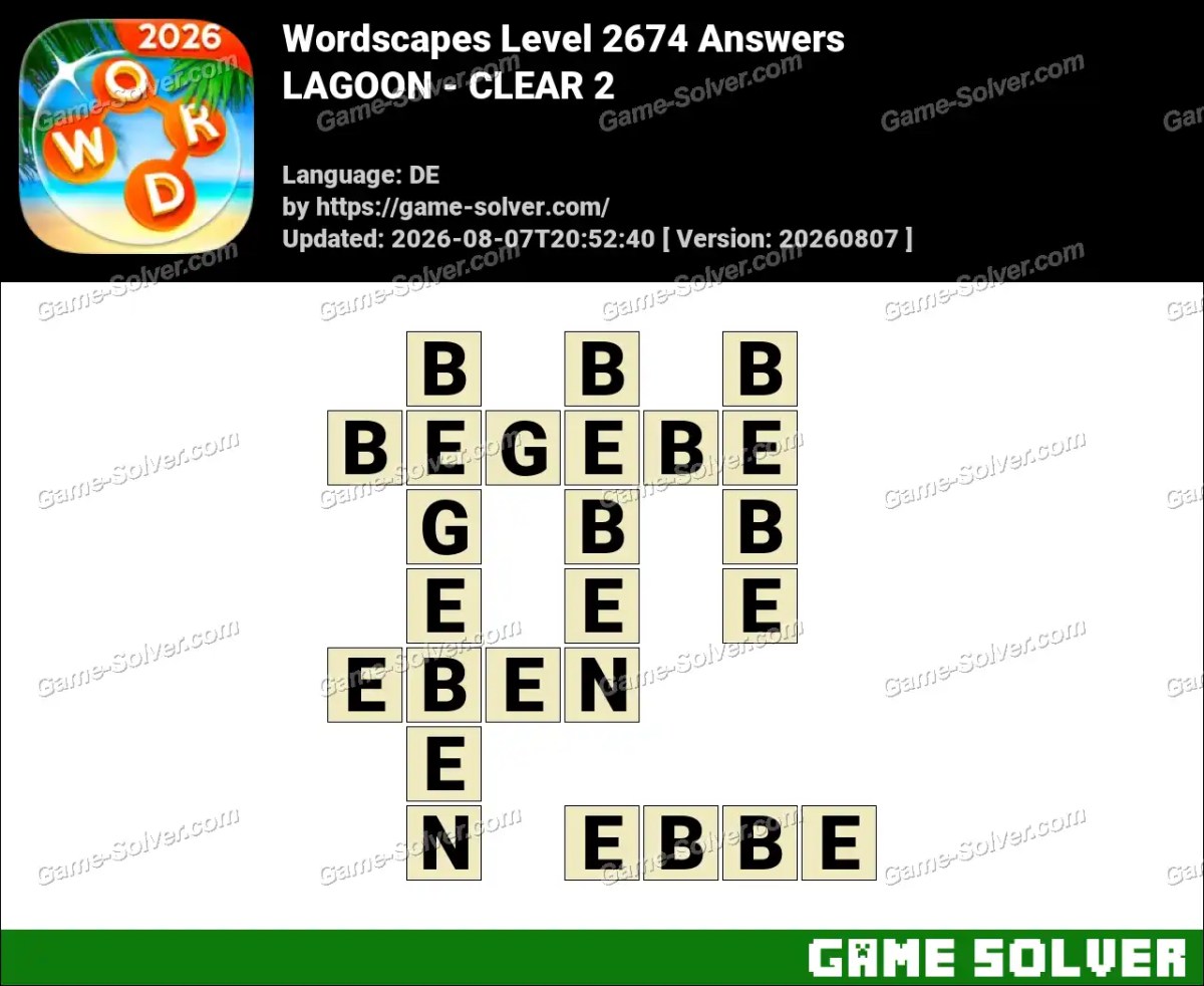 Wordscapes Deutsche Level 2674 Answers — LAGOON - CLEAR 2