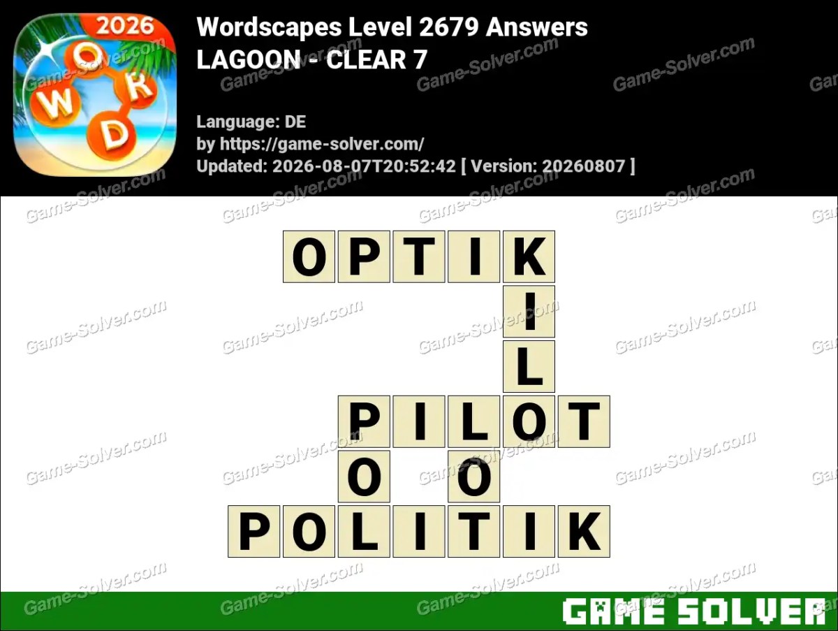 Wordscapes Deutsche Level 2679 Answers — LAGOON - CLEAR 7