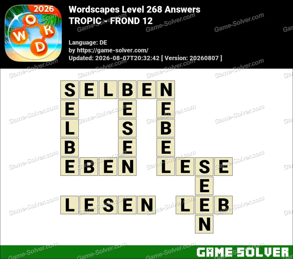 Wordscapes Deutsche Level 268 Answers — TROPIC - FROND 12 Wordscapes Deutsche Level 268 Answers — TROPIC - FROND 12