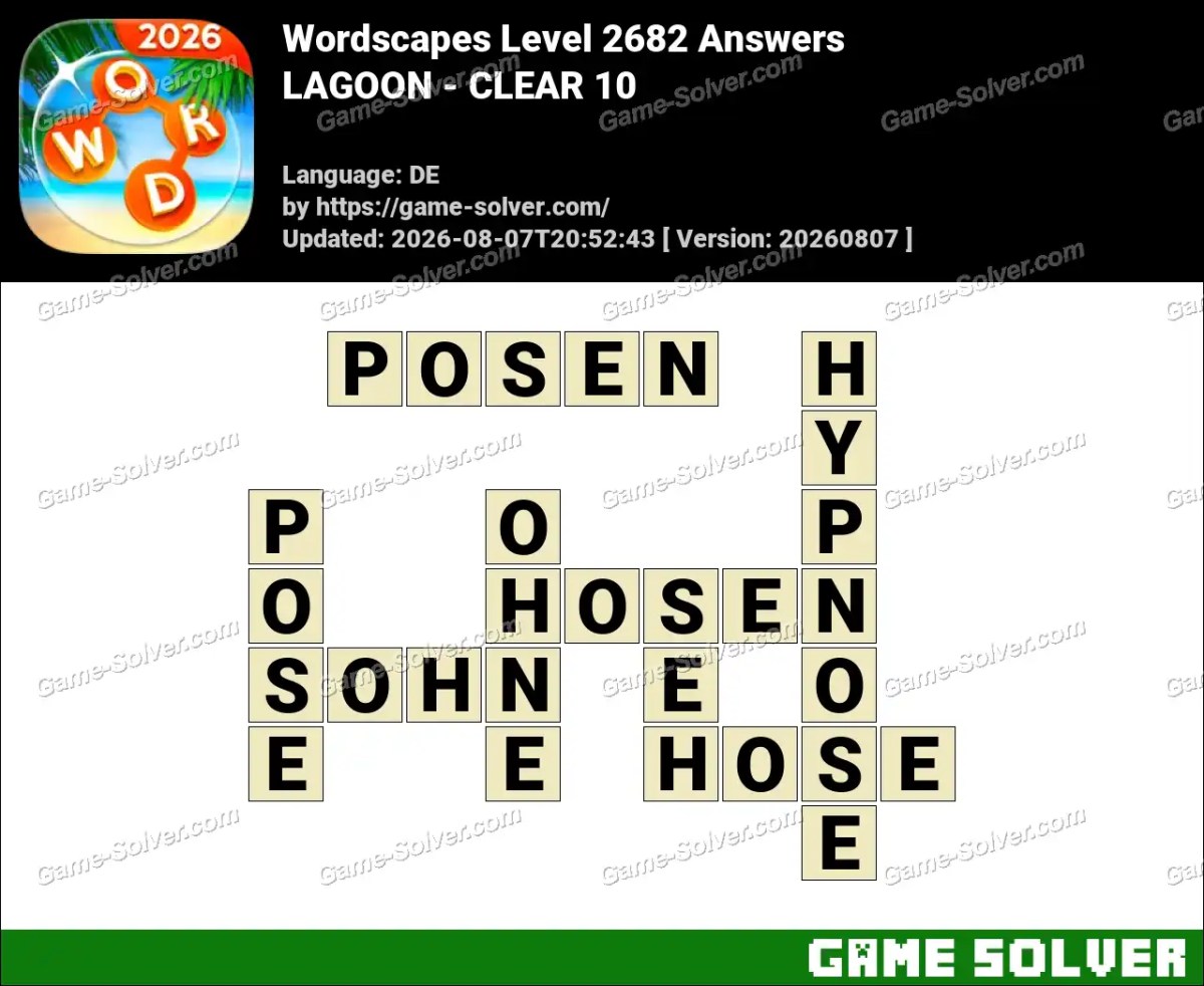 Wordscapes Deutsche Level 2682 Answers — LAGOON - CLEAR 10