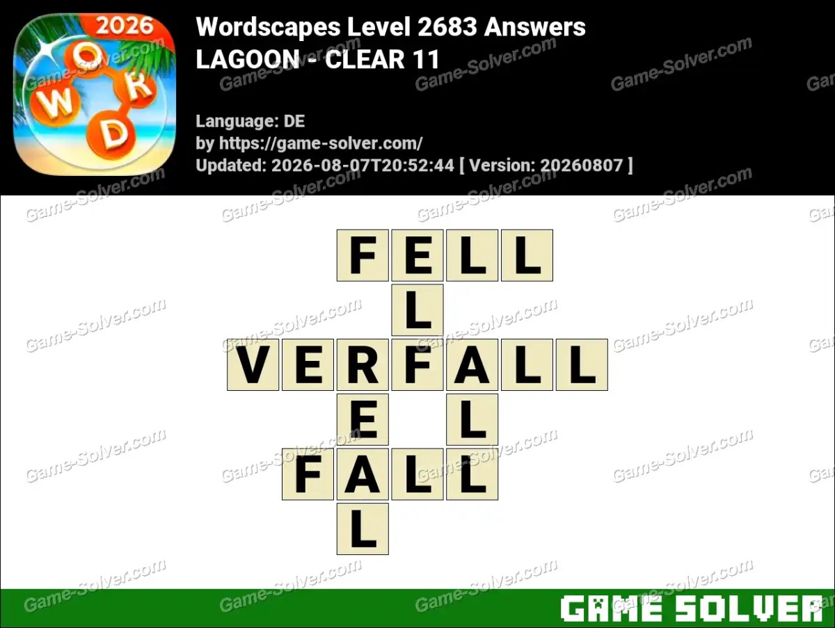 Wordscapes Deutsche Level 2683 Answers — LAGOON - CLEAR 11