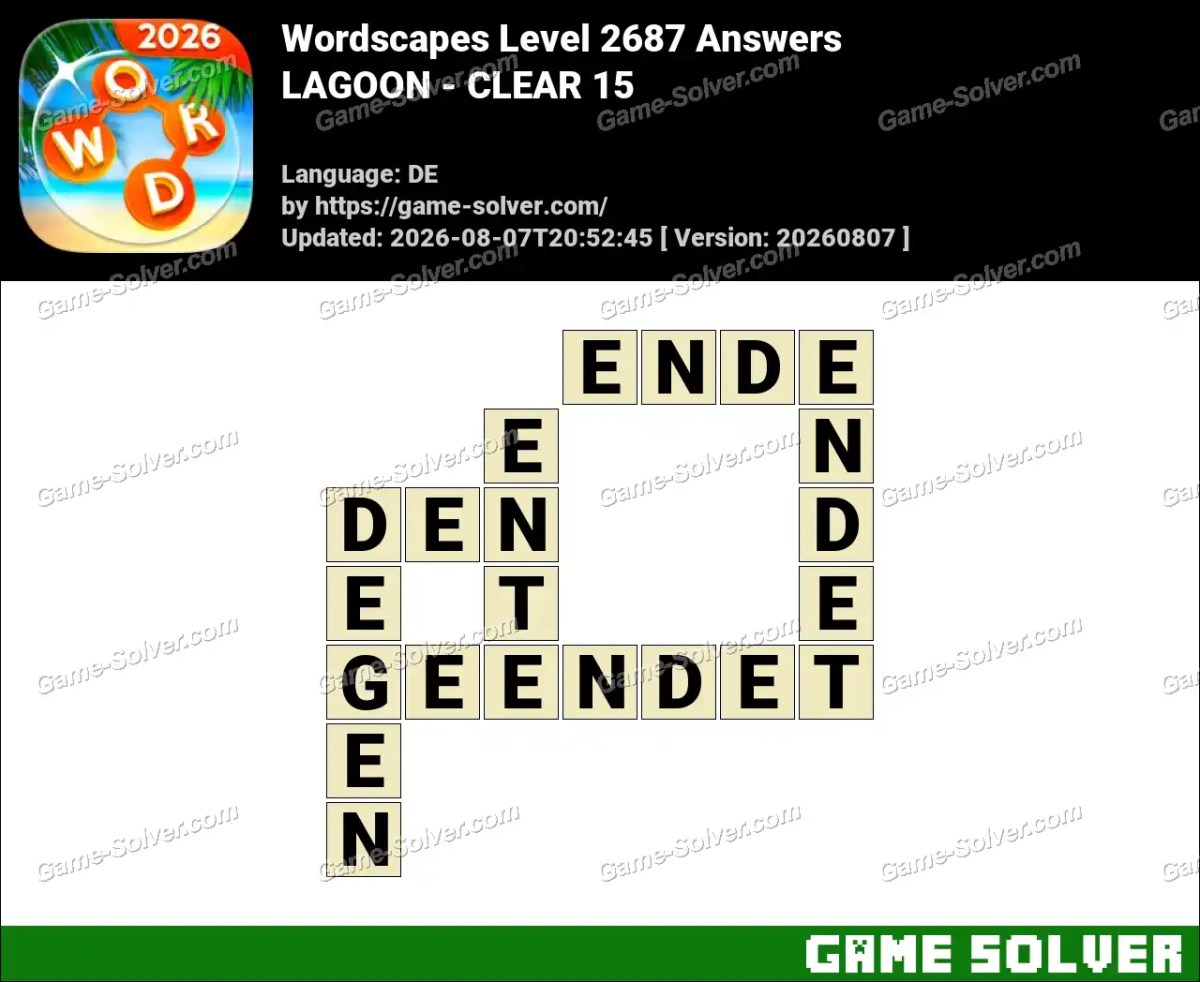 Wordscapes Deutsche Level 2687 Answers — LAGOON - CLEAR 15