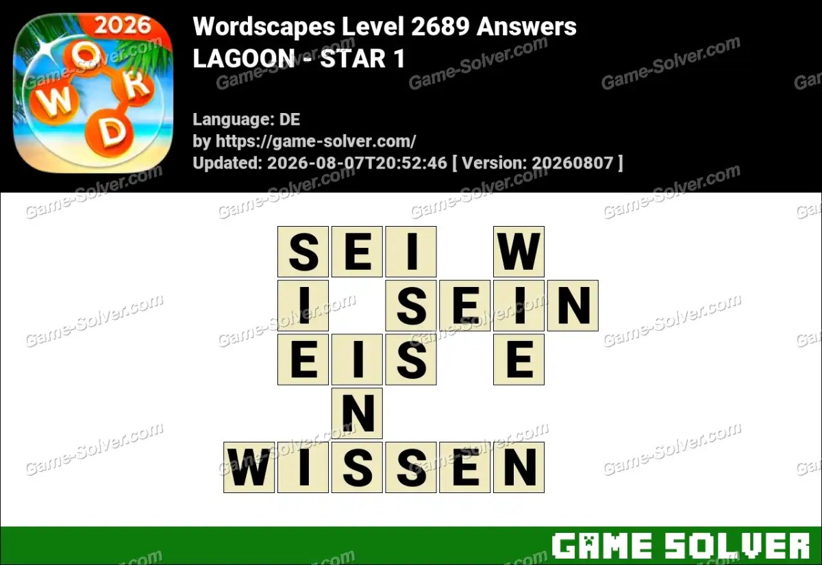 Wordscapes Deutsche Level 2689 Answers — LAGOON - STAR 1