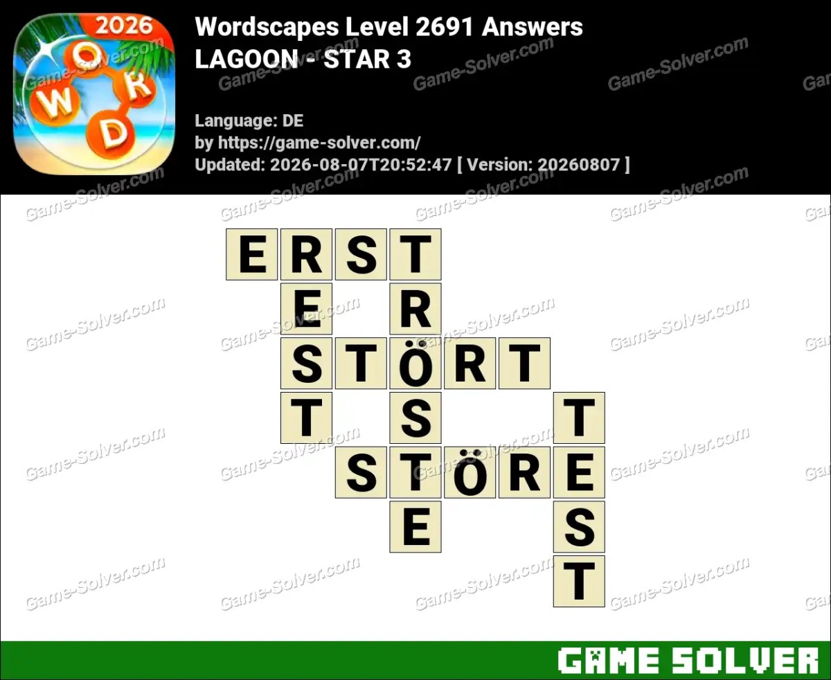 Wordscapes Deutsche Level 2691 Answers — LAGOON - STAR 3