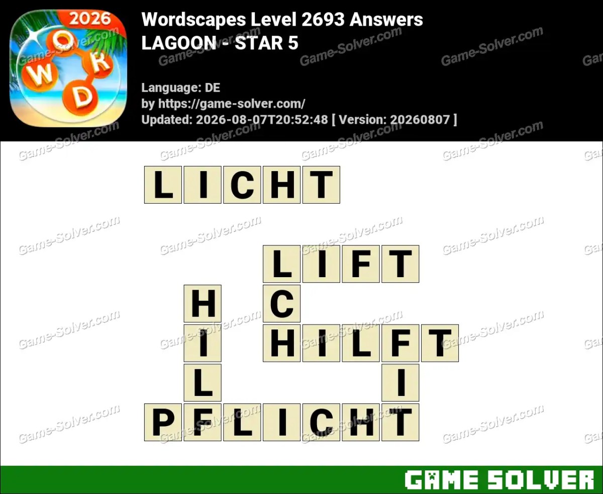 Wordscapes Deutsche Level 2693 Answers — LAGOON - STAR 5