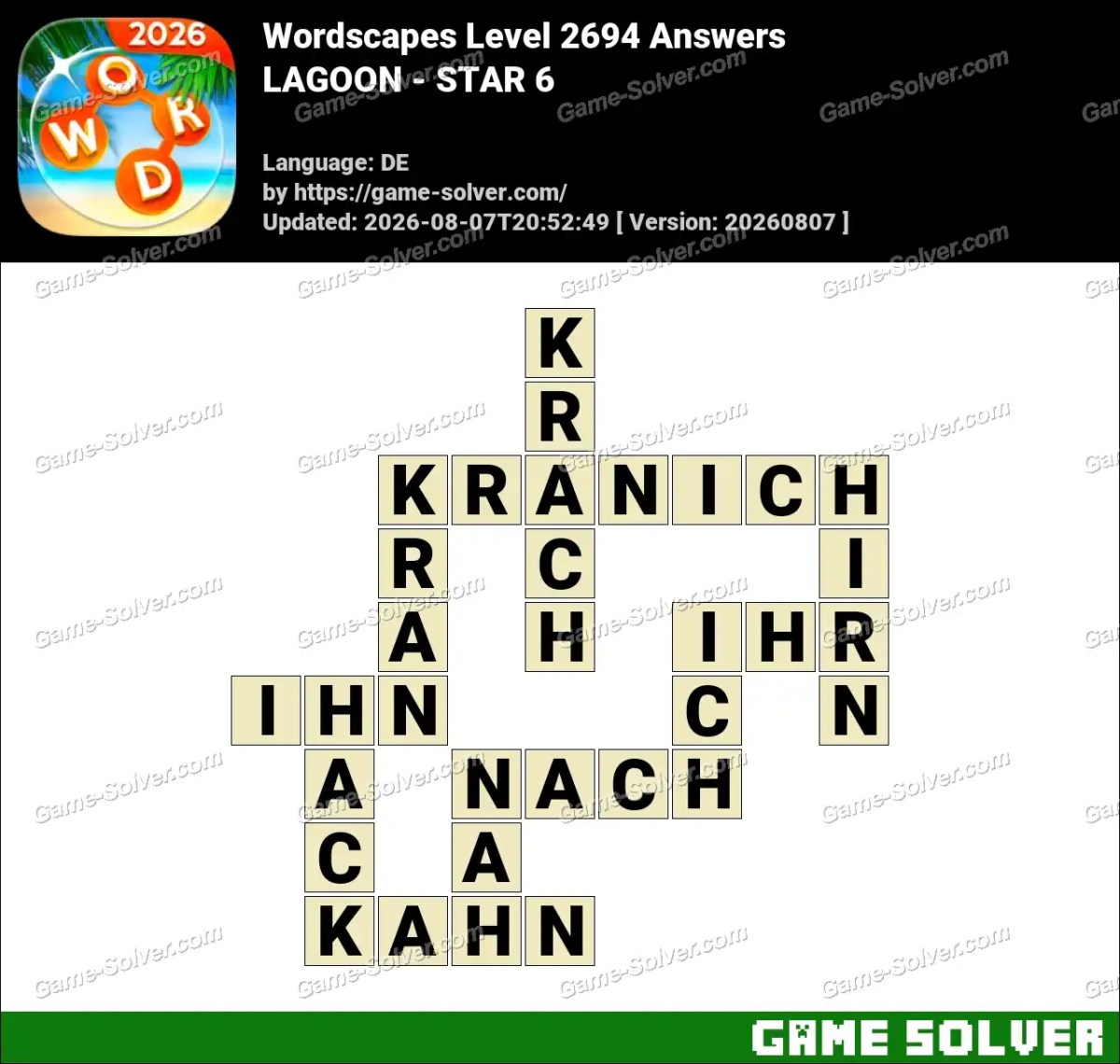 Wordscapes Deutsche Level 2694 Answers — LAGOON - STAR 6