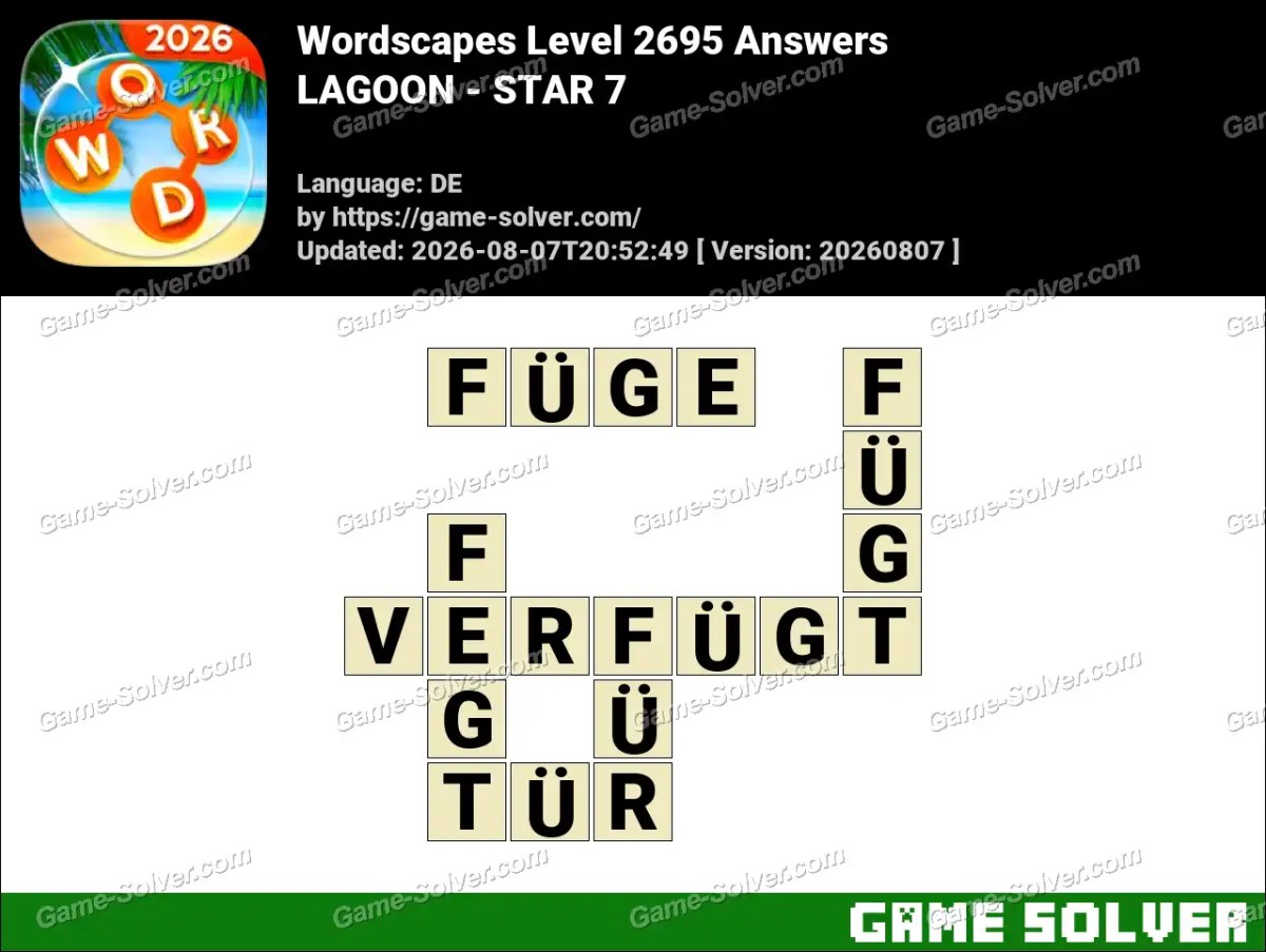 Wordscapes Deutsche Level 2695 Answers — LAGOON - STAR 7