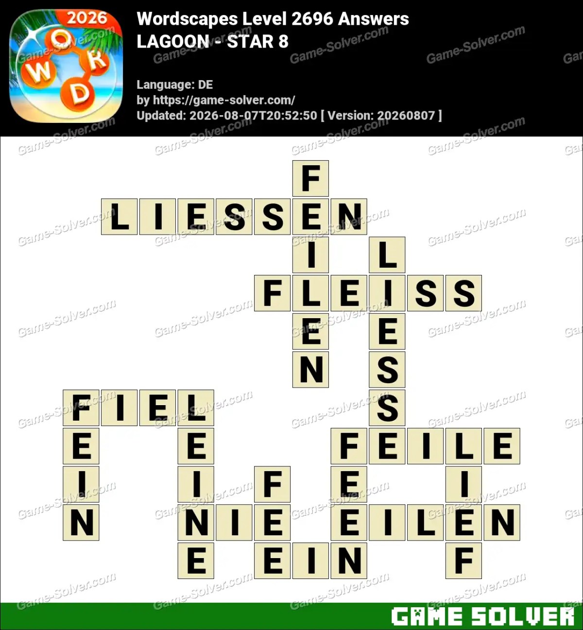 Wordscapes Deutsche Level 2696 Answers — LAGOON - STAR 8