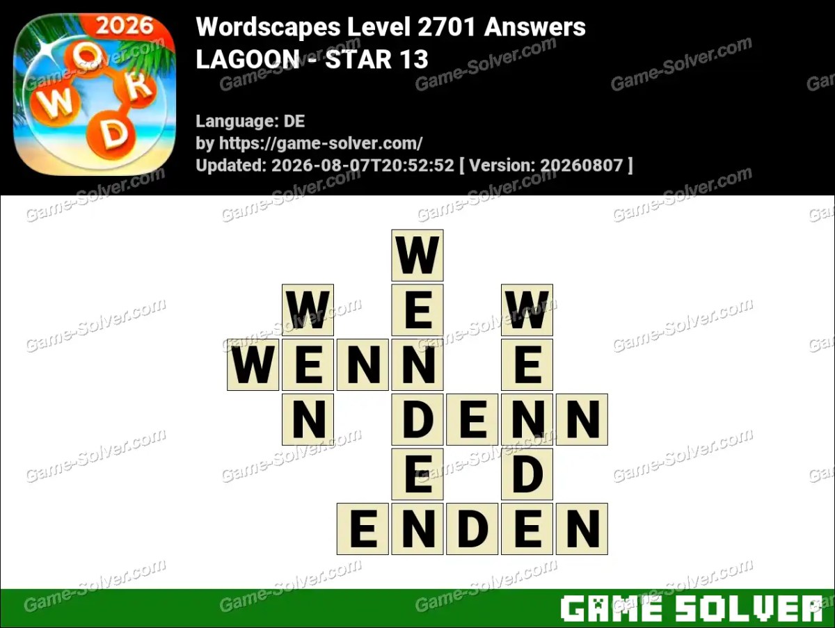 Wordscapes Deutsche Level 2701 Answers — LAGOON - STAR 13