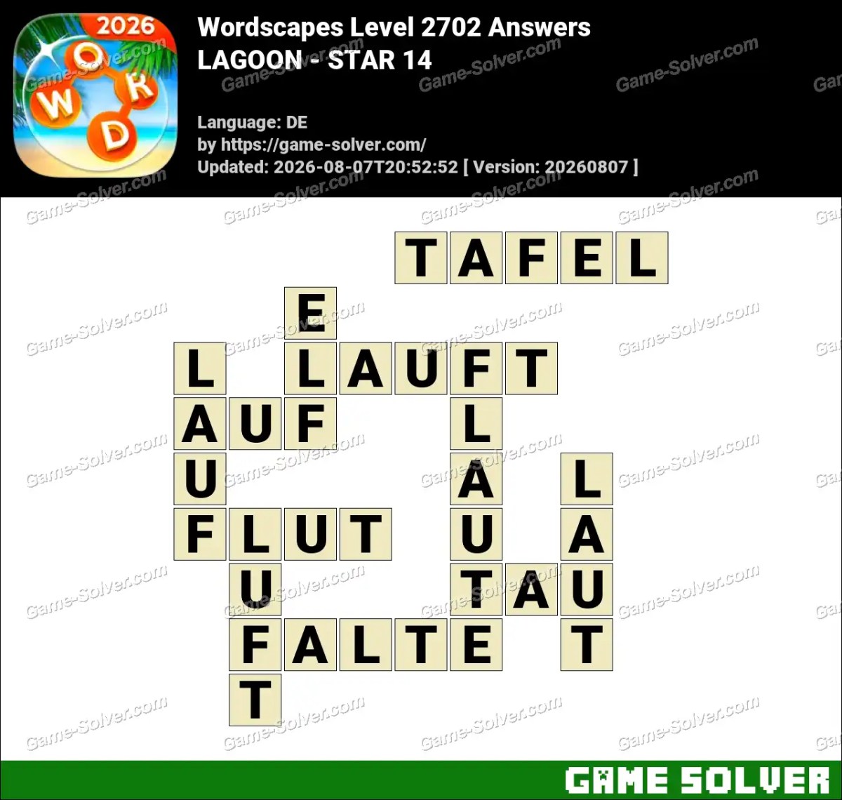 Wordscapes Deutsche Level 2702 Answers — LAGOON - STAR 14