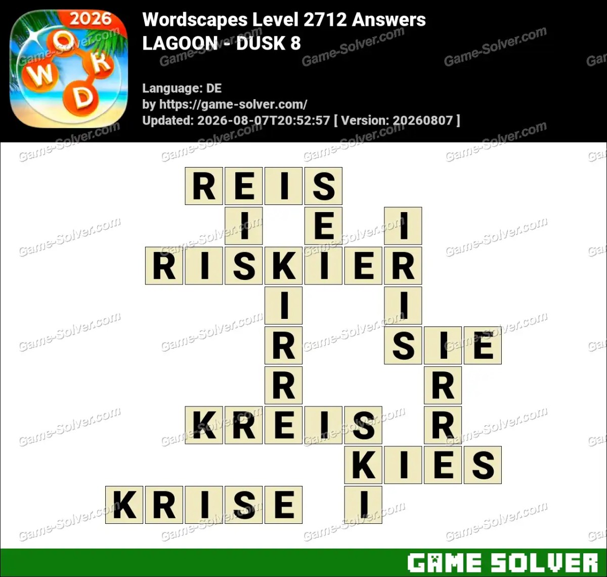 Wordscapes Deutsche Level 2712 Answers — LAGOON - DUSK 8