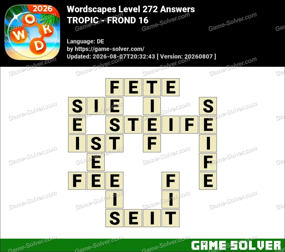 Wordscapes Deutsche Level 272 Answers — TROPIC - FROND 16 Wordscapes Deutsche Level 272 Answers — TROPIC - FROND 16