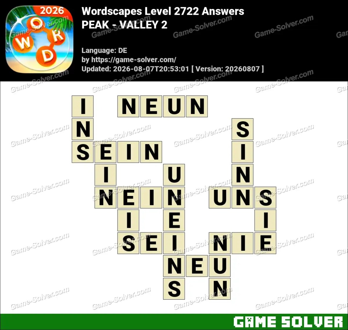 Wordscapes Deutsche Level 2722 Answers — PEAK - VALLEY 2