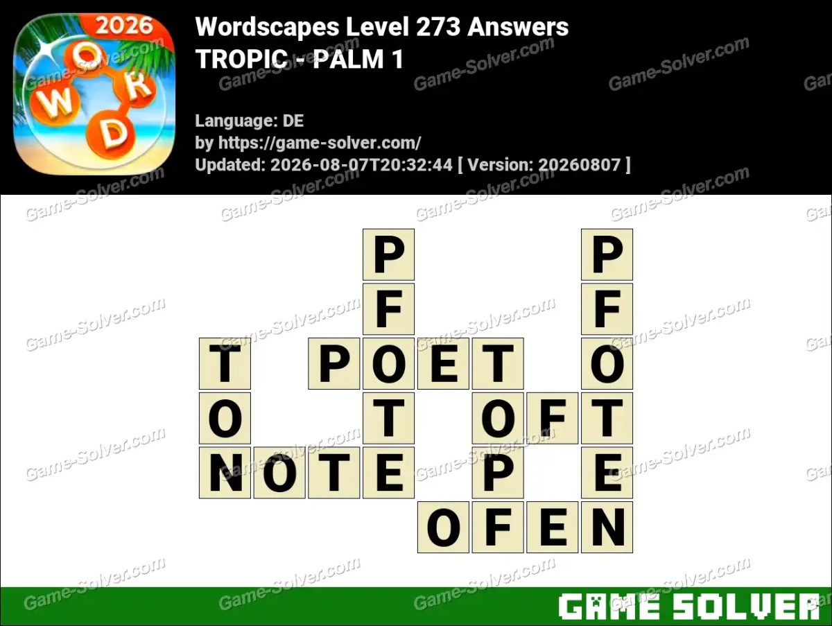 Wordscapes Deutsche Level 273 Answers — TROPIC - PALM 1 Wordscapes Deutsche Level 273 Answers — TROPIC - PALM 1