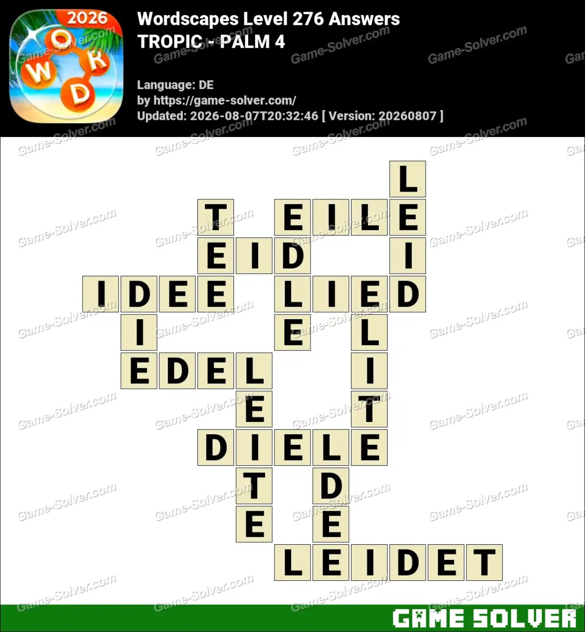 Wordscapes Deutsche Level 276 Answers — TROPIC - PALM 4
