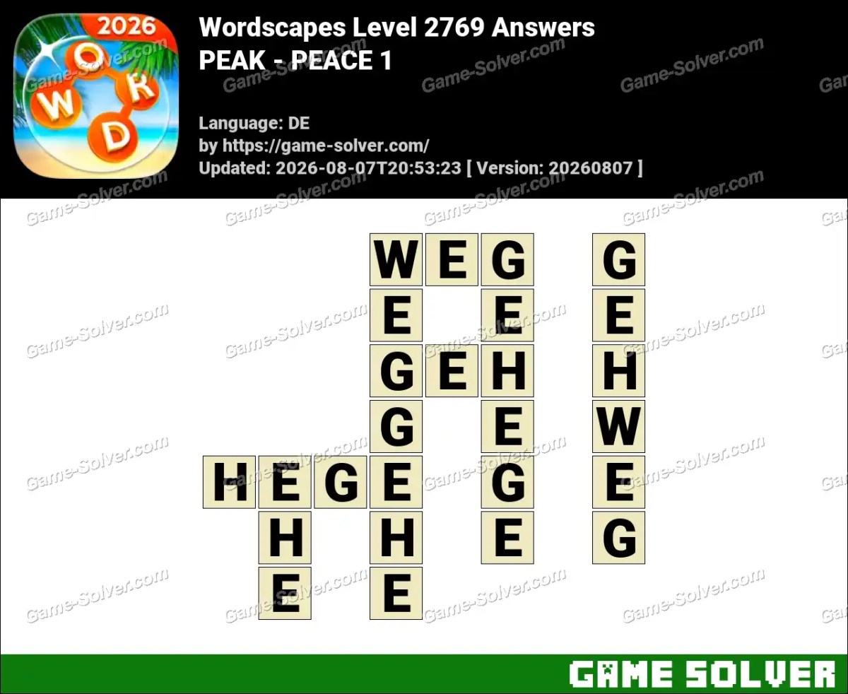 Wordscapes Deutsche Level 2769 Answers — PEAK - PEACE 1